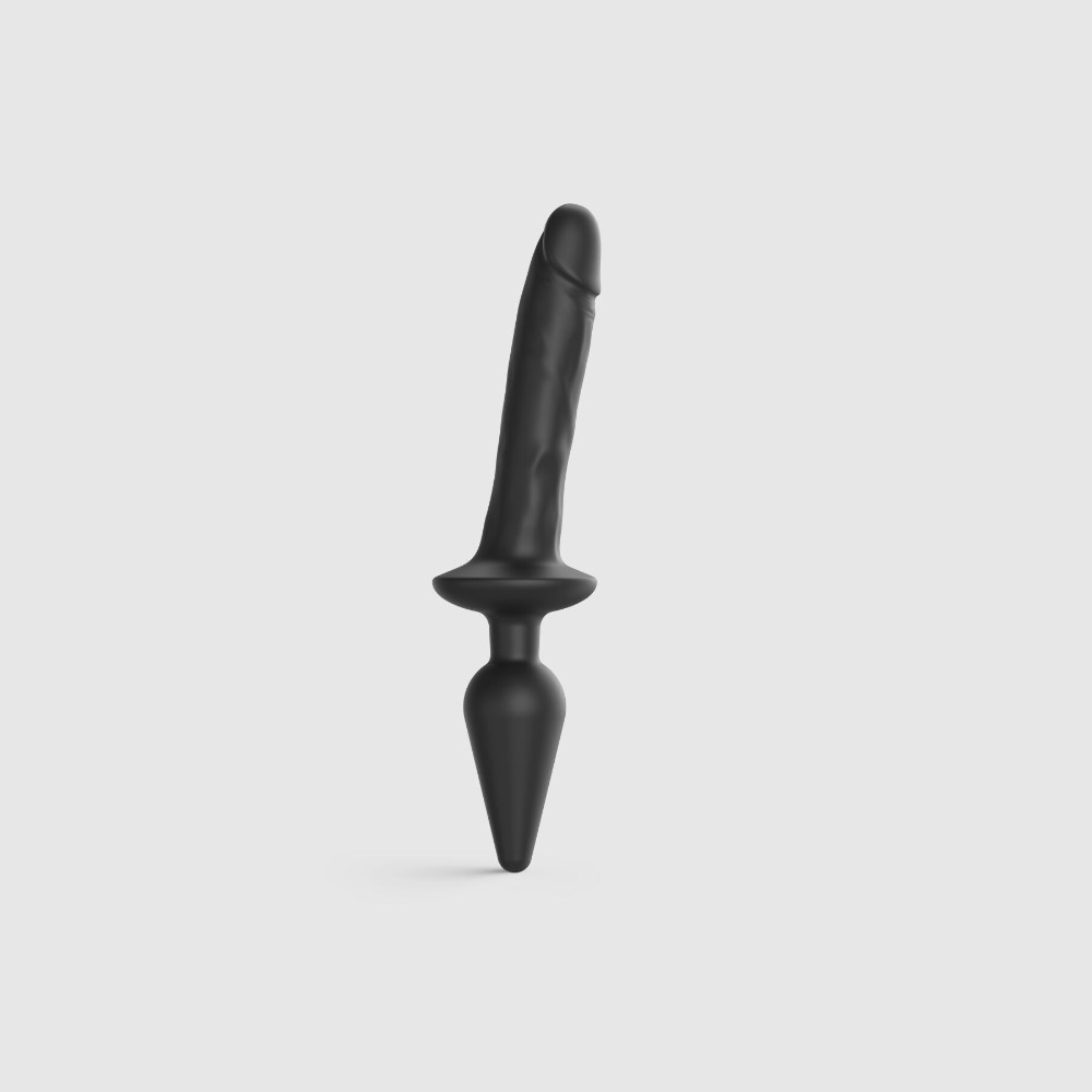 Анальна пробка з дилдо 2в1 Strap-On-Me SWITCH PLUG-IN REALISTIC DILDO Black L, діаметр 4,5/3,4 см - зображення 1