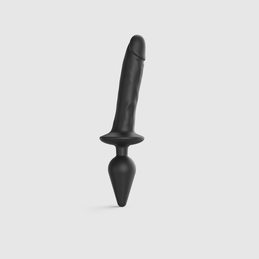 Анальна пробка з дилдо 2в1 Strap-On-Me SWITCH PLUG-IN REALISTIC DILDO Black XXL, діаметр 5,2/3,9 см - зображення 1