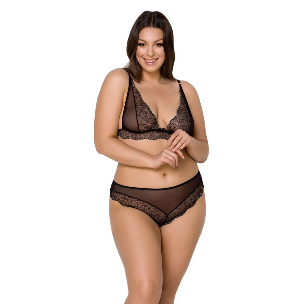 Комплект білизни Passion AMBERLY SET 4XL/5XL black, ліф, трусики бразиліана, люрексова нитка - зображення 1