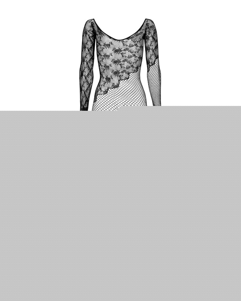 Бодістокінг Obsessive Bodystocking F210 S/M/L black, рукава-мітенки, сітка, кольорове мереживо - зображення 1