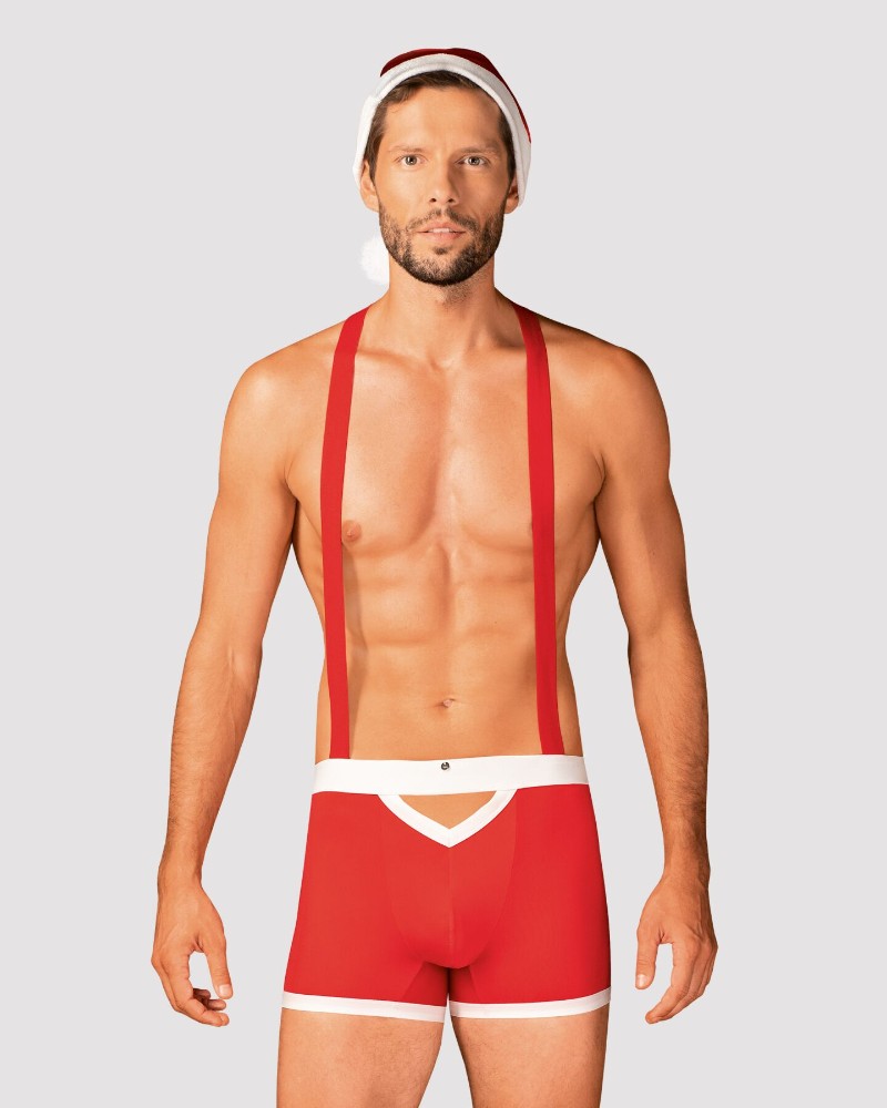 Чоловічий еротичний костюм Санта-Клауса Obsessive Mr Claus S/M, боксери на підтяжках, шапочка з помп - зображення 1