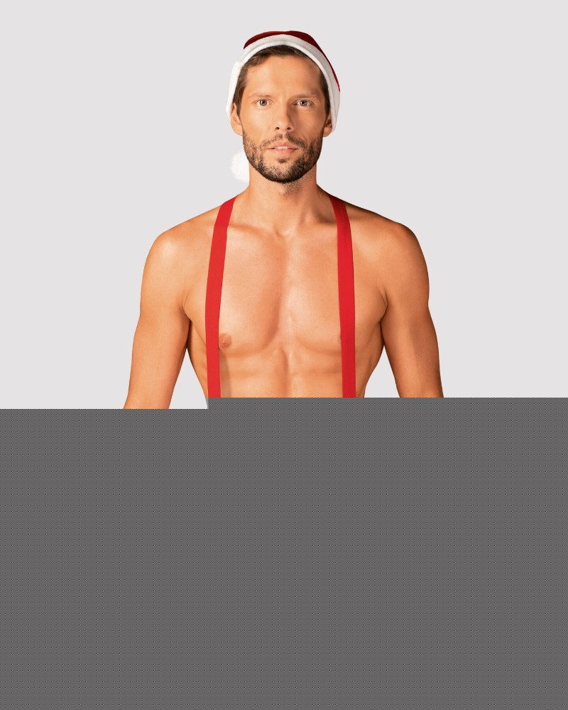Чоловічий еротичний костюм Санта-Клауса Obsessive Mr Claus L/XL, боксери на підтяжках, шапочка з пом - зображення 1