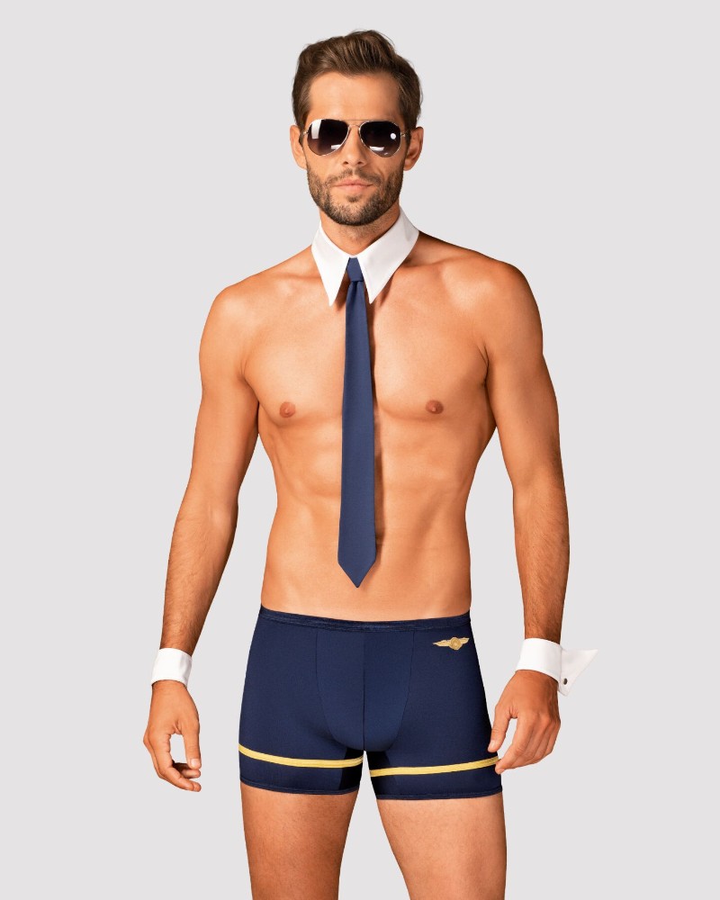 Еротичний костюм пілота Obsessive Pilotman set 2XL/3XL, боксери, манжети, комір з краваткою, окуляри - зображення 1