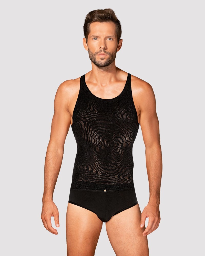 Чоловіча напівпрозора майка-борцовка з візерунком Obsessive T103 tank top S/M/L, чорна - зображення 1