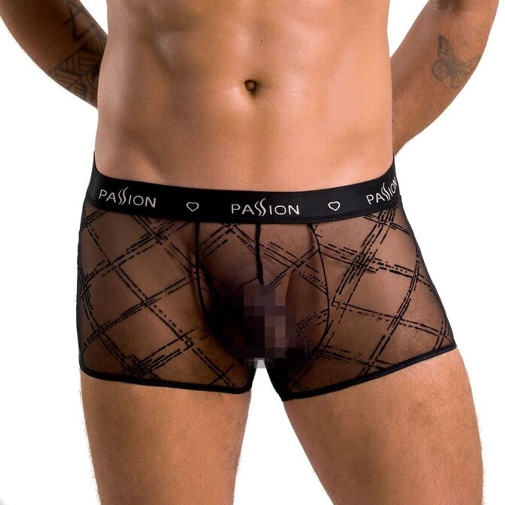 Чоловічі прозорі боксери Passion 032 SHORT JAMES L/XL Black, сітка - зображення 1