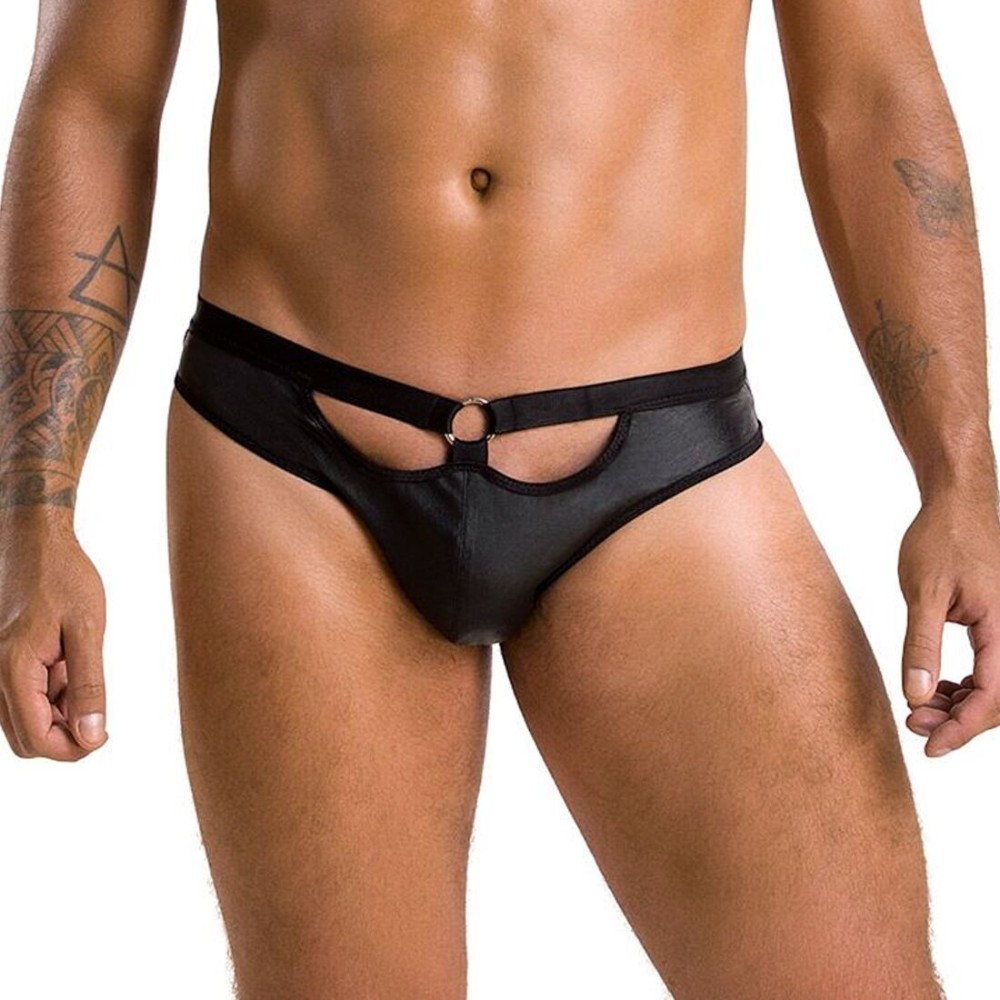 Чоловічі сліпи з вирізами Passion 041 SLIP JOE XXL/XXXL Black, екошкіра, відкриті сідниці - зображення 1