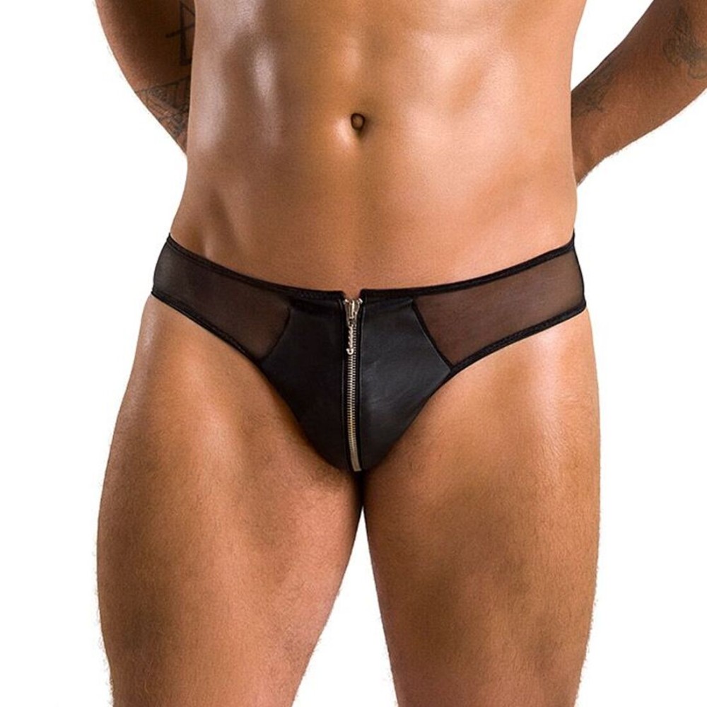 Чоловічі сліпи на блискавці Passion 042 SLIP TIMMY S/M Black, екошкіра, сітка - зображення 1