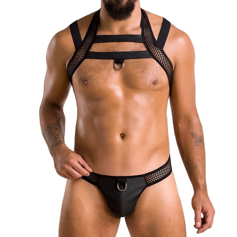 Комплект чоловічої білизни з кріпленнями Passion 043 JACOB L/XL Black, труси, шлейки - зображення 1
