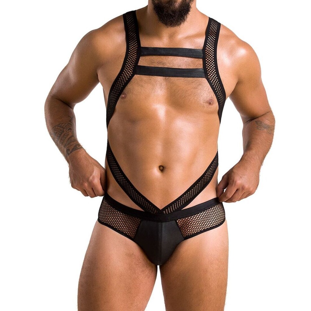 Чоловіче еротичне сітчасте боді Passion 045 VICTOR L/XL Black, екошкіра, сітка - зображення 1