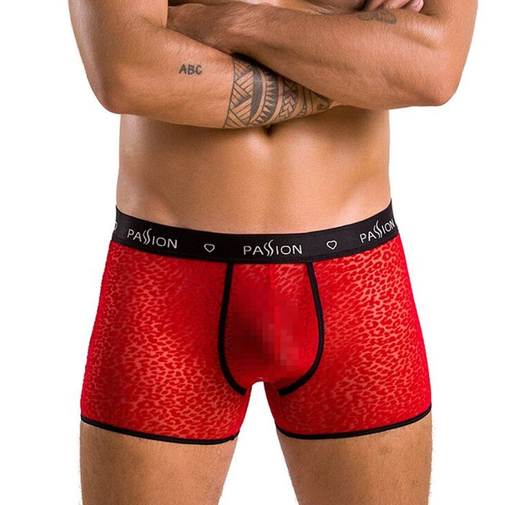 Чоловічі прозорі боксери Passion 046 SHORT PARKER XXL/XXXL Red, сітка, під леопард - зображення 1