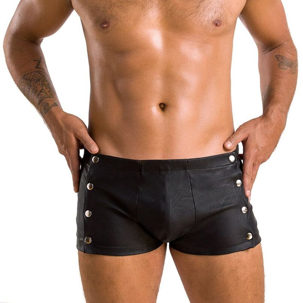 Чоловічі шкіряні боксери із заклепками Passion 048 SHORT DAVID XXL/XXXL Black - зображення 1