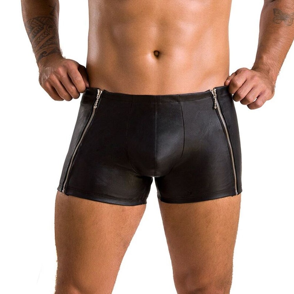 Чоловічі шкіряні боксери з блискавками Passion 049 SHORT MATT L/XL Black - зображення 1