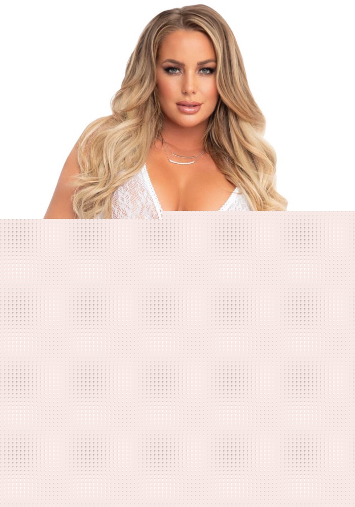 Мереживне боді Leg Avenue Floral lace thong teddy White, шнурівка на грудях, one size - зображення 1