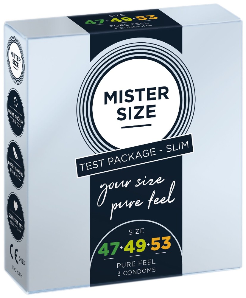 Набір презервативів Mister Size - pure feel - 47–49–53 (3 condoms), 3 розміри, товщина 0,05 мм - зображення 1