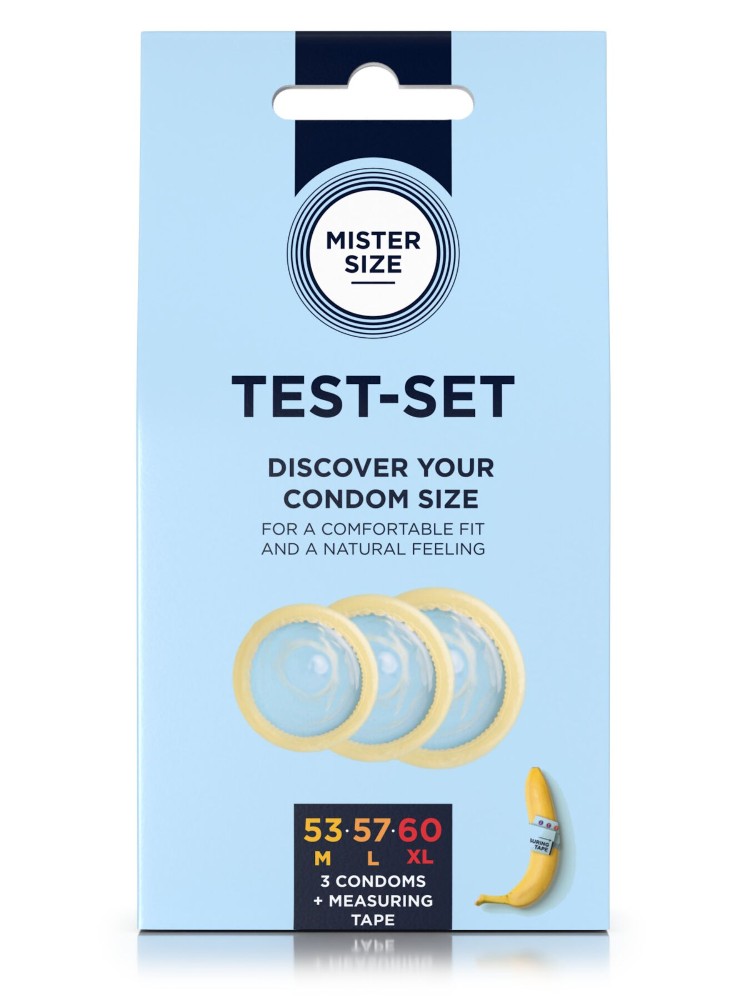 Набір презервативів Mister Size test-set 53–57–60, 3 розміри + лінійка, товщина 0,05 мм - зображення 1
