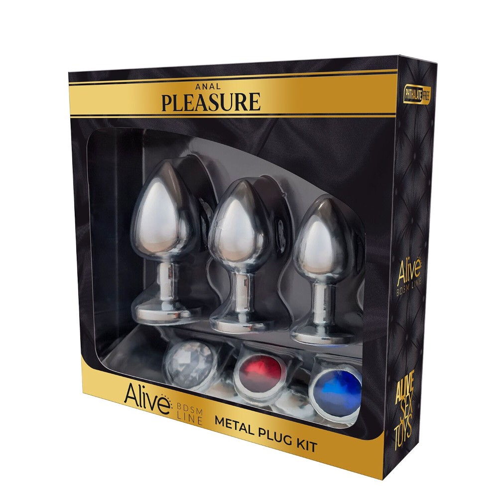 Набір металевих анальних пробок Alive Metal Plug Kit, діаметр 3,2 см / 3,5 см / 4,1 см - зображення 1