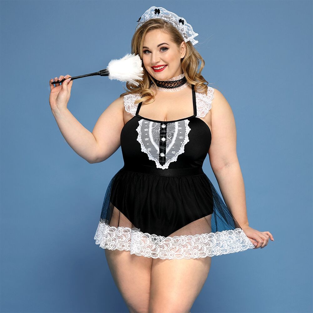 Костюм секс-покоївки JSY «Гаряча Кері» Plus Size Black, боді, спідниця, чокер, головний убір, мітелк - зображення 1