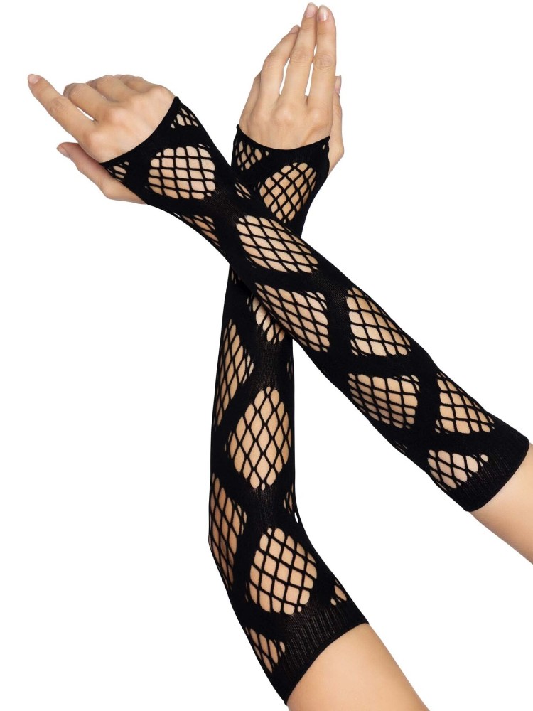Довгі мітенки Leg Avenue Faux wrap net arm warmers One size Black, велика сітка - зображення 1