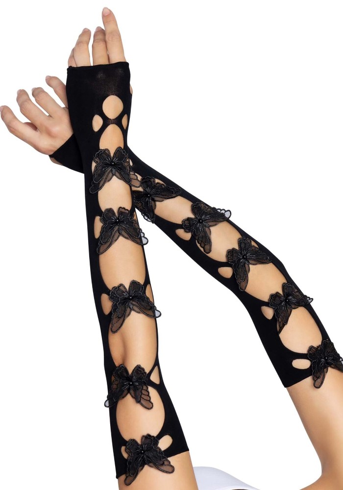 Мітенки Leg Avenue Butterfly applique arm warmers Black, метелики - зображення 1