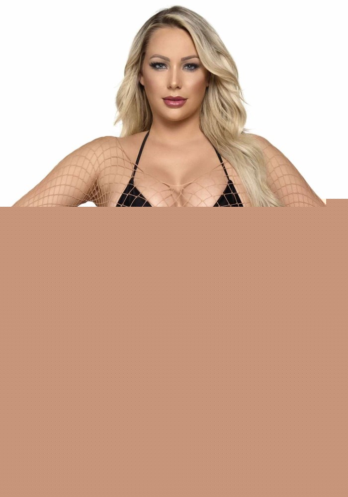 Бодістокінг у велику сітку Leg Avenue Long Sleeved Bodystocking One size Nude, довгий рукав - зображення 1