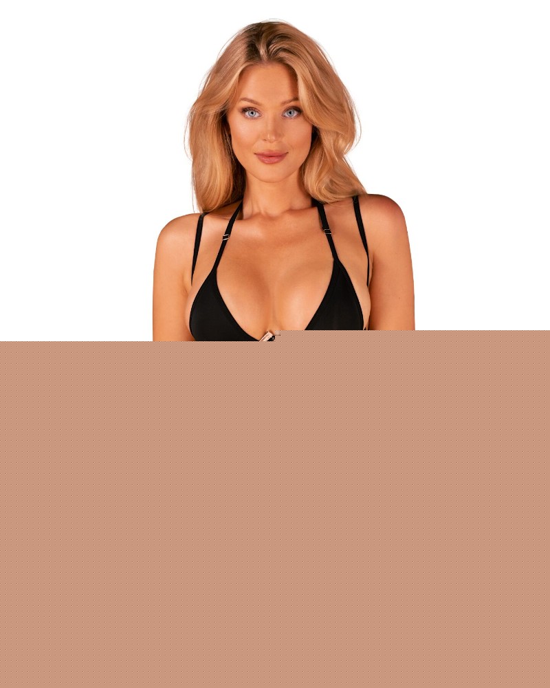 Комплект білизни Obsessive Selinne 3-pcs set XL/2XL Black, бюстгальтер, стрінги пояс для панчіх - зображення 1