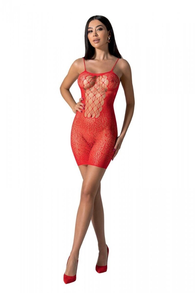 Ажурна мінісукня на тонких бретелях Passion BS096 One Size, red, плетіння на грудях - зображення 1
