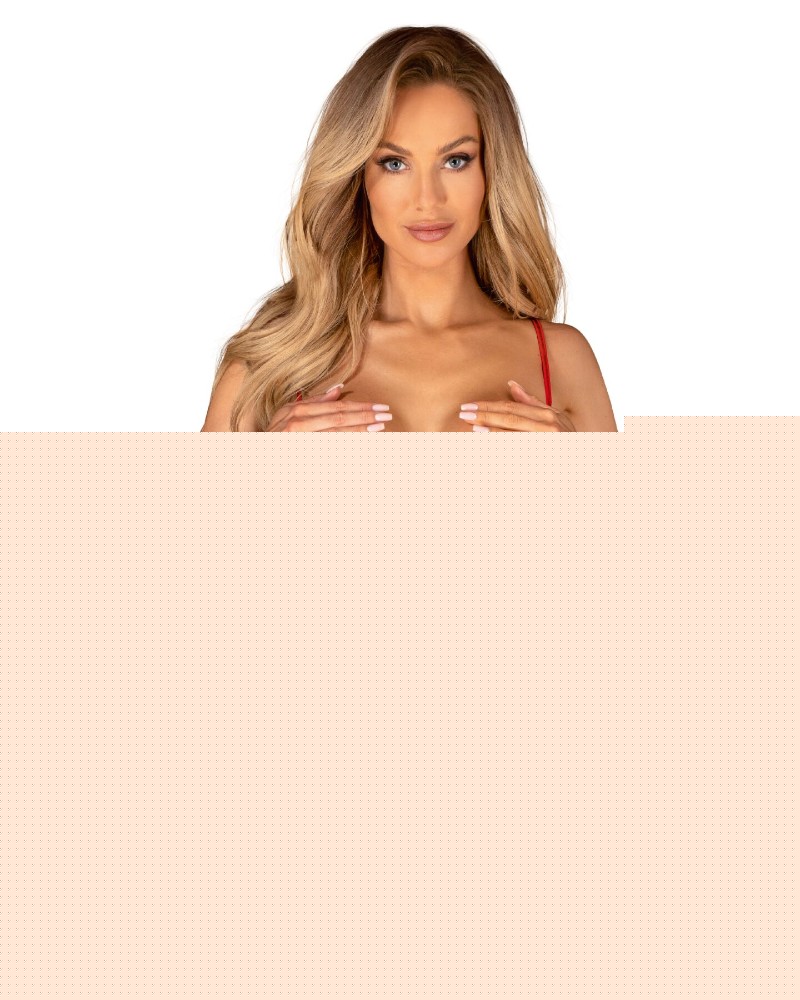 Боді з доступом Obsessive Ingridia crotchless teddy XL/2XL, червоне, відкриті груди - зображення 1