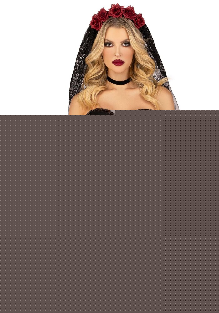 Еротичний костюм чорної нареченої Leg Avenue Heartbreak Bride XS, боді, рукави, вуаль, чокер - зображення 1