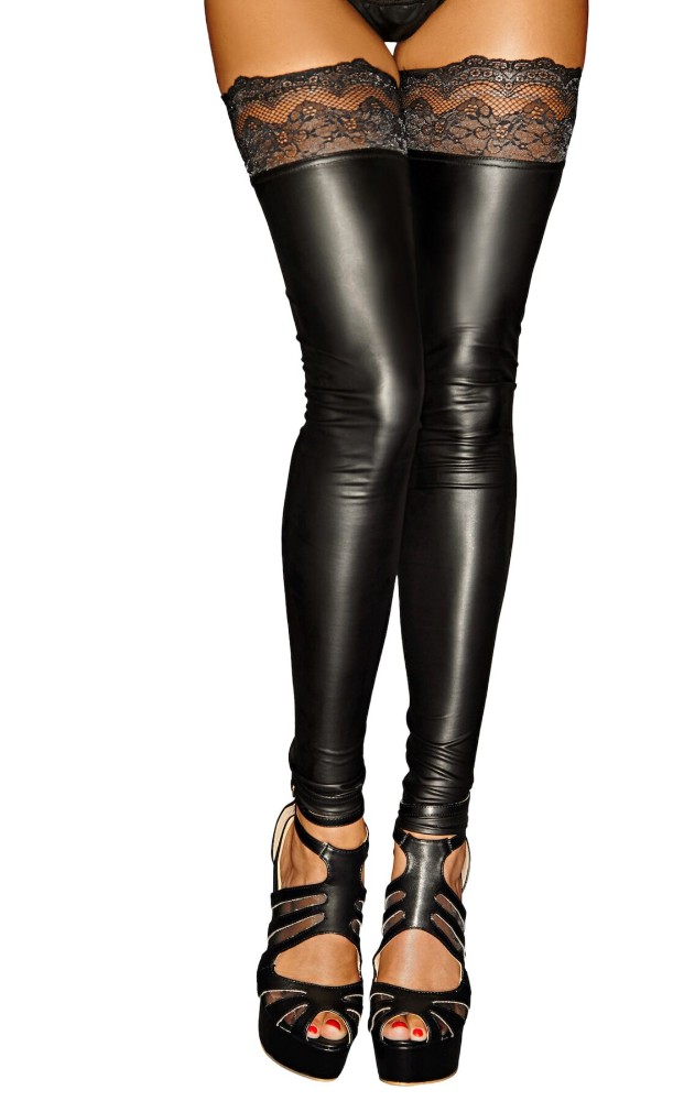 Панчохи з мокрим ефектом Noir Handmade F135 Powerwetlook stockings, M, без мисків - зображення 1