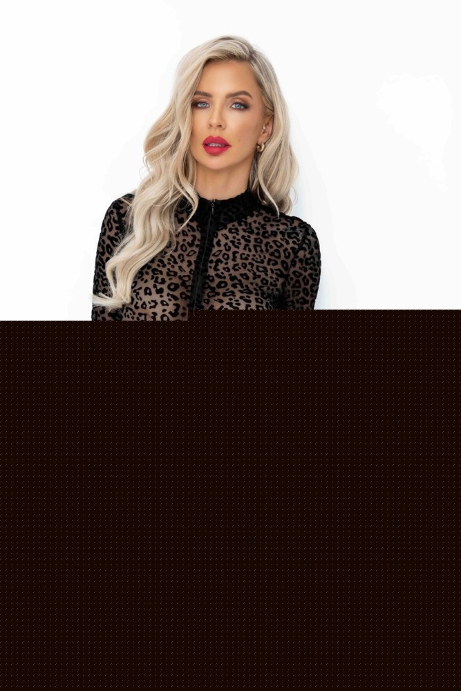 Боді під леопард Noir Handmade F287 Leopard flock bodysuit with long sleeves, L, довгий рукав - зображення 1