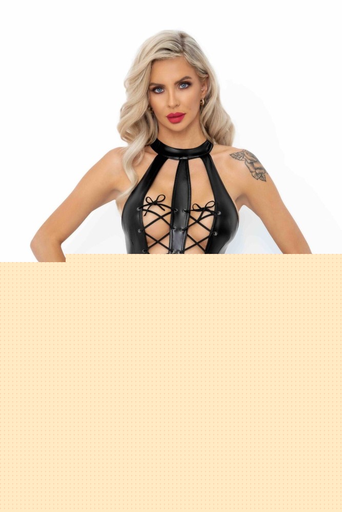 Сукня з мокрим ефектом Noir Handmade F291 Powerwetlook dress with double lace-up front, M - зображення 1