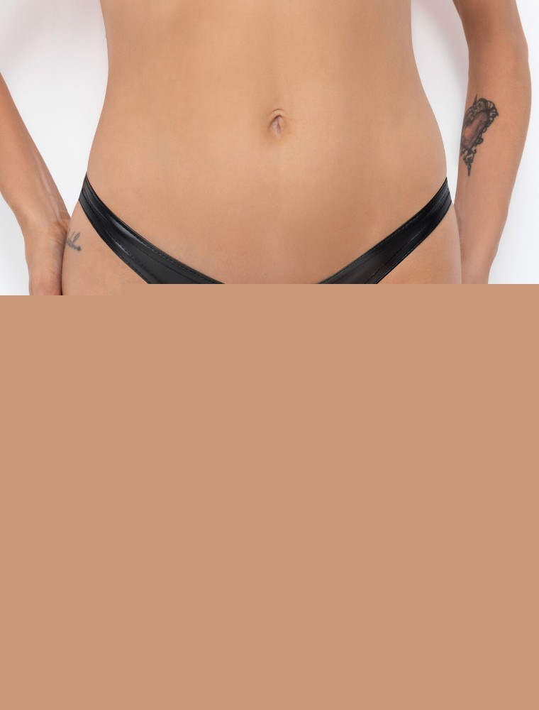 Трусики Noir Handmade P010 Powerwetlook thong, L, під латекс, високі вирізи, відкриті сідниці - зображення 1