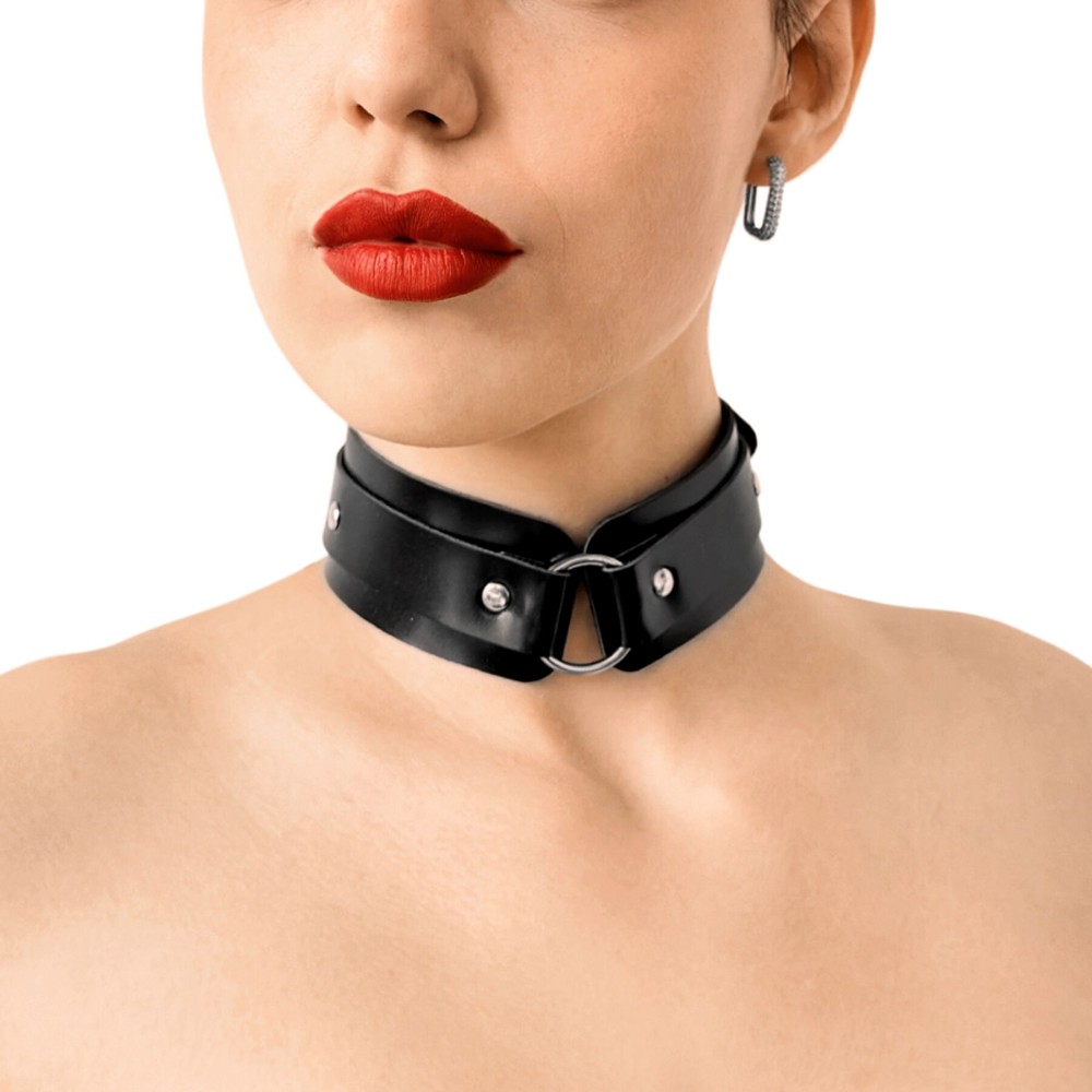 БДСМ-нашийник з кільцем Art of Sex - Martina Collar with ring, натуральна шкіра, колір чорний - зображення 1