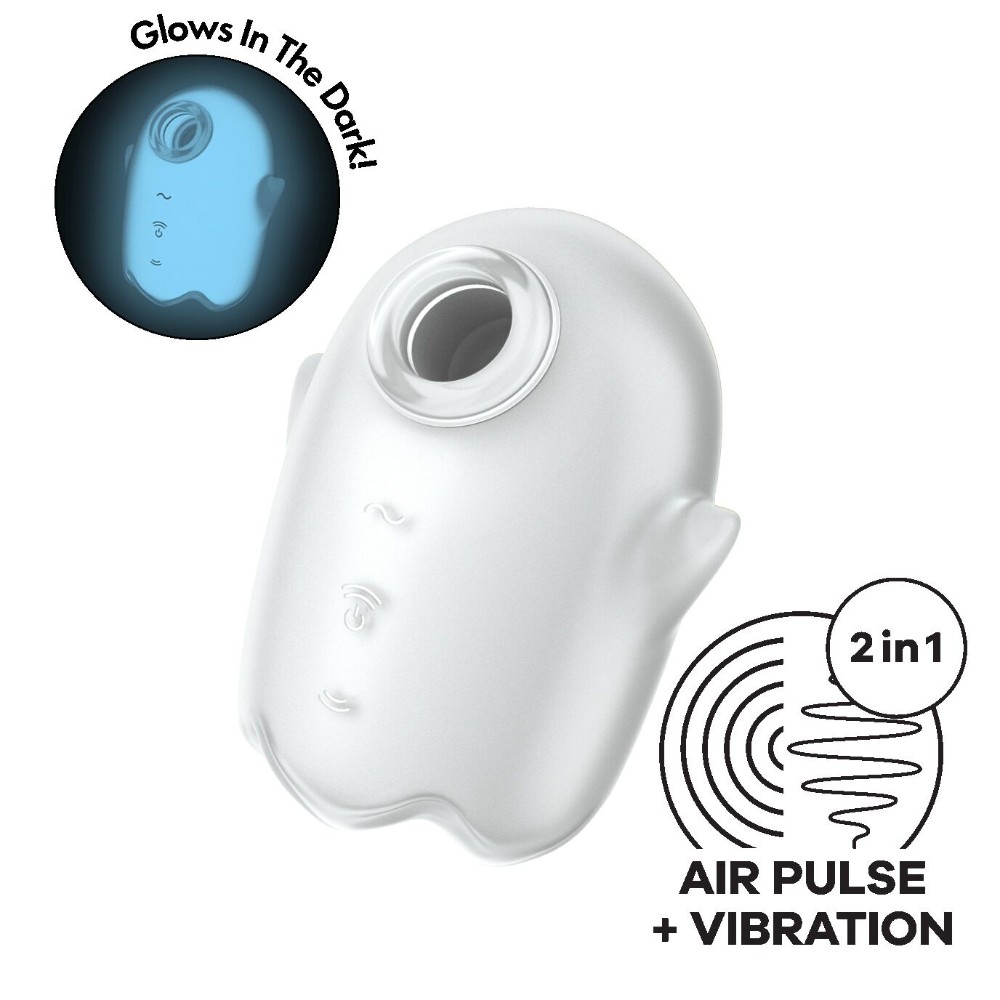 Вакуумний кліторальний стимулятор з вібрацією Satisfyer Glowing Ghost White, світиться в темряві - зображення 1