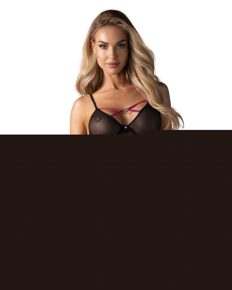 Пеньюар Obsessive Novenes chemise & thong, XS/S, обтислий, прозорий, зі стрепами, стрінги в комплект - зображення 1