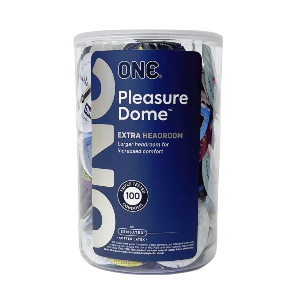 Набір презервативів ONE Pleasure Dome, 100 шт, гладенькі, з розширеною головкою, паковання-тубус - зображення 1