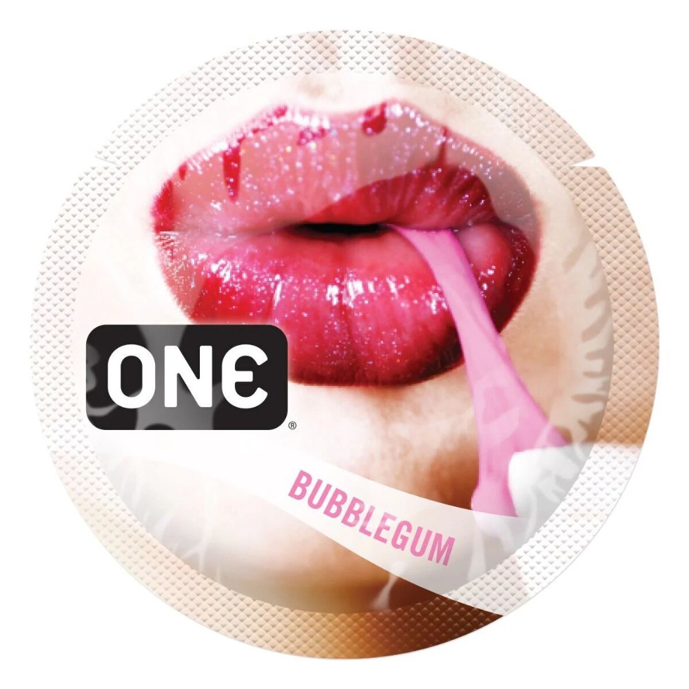 Ароматизований презерватив ONE FlavorWaves Bubblegum, 1 шт, фіолетовий, запах жувальної гумки - зображення 1