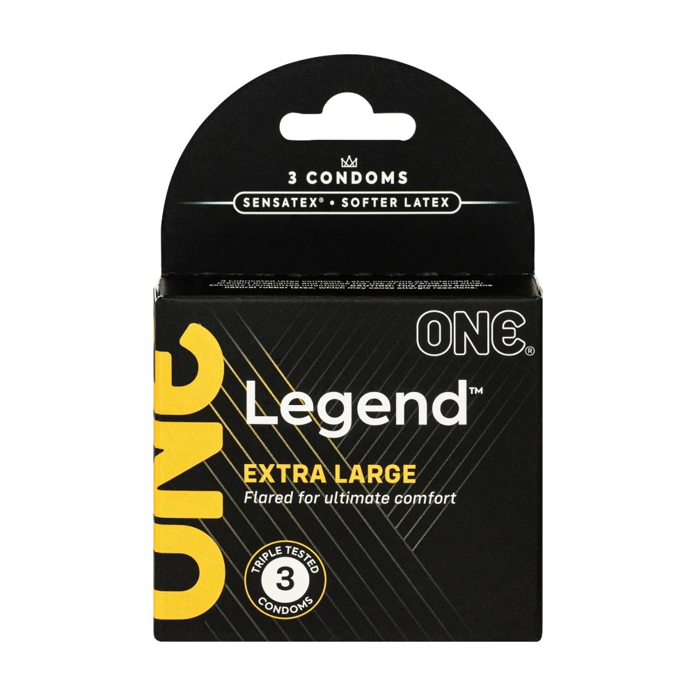 Презервативи ONE Legend XL, 3 шт, збільшений розмір, розширення на кінці, картонне паковання - зображення 1