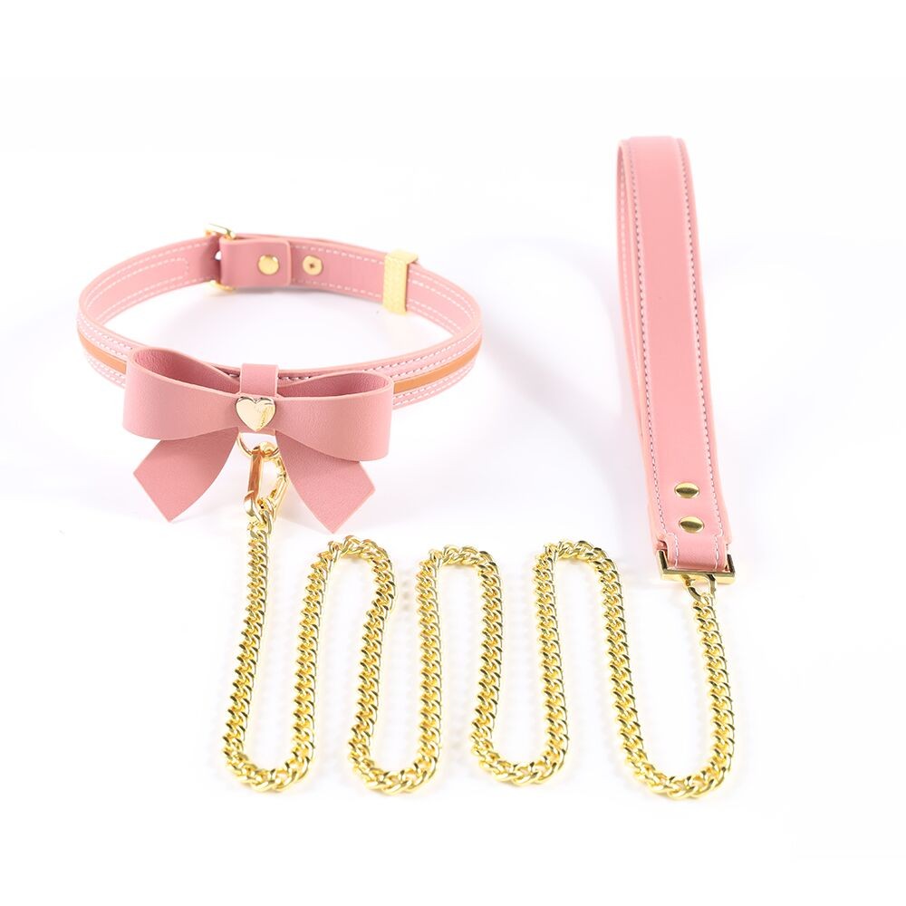 Нашийник з повідцем LOCKINK SEVANDA Love Heart Butterfly Leather Collar Set, рожевий, з бантом - зображення 1