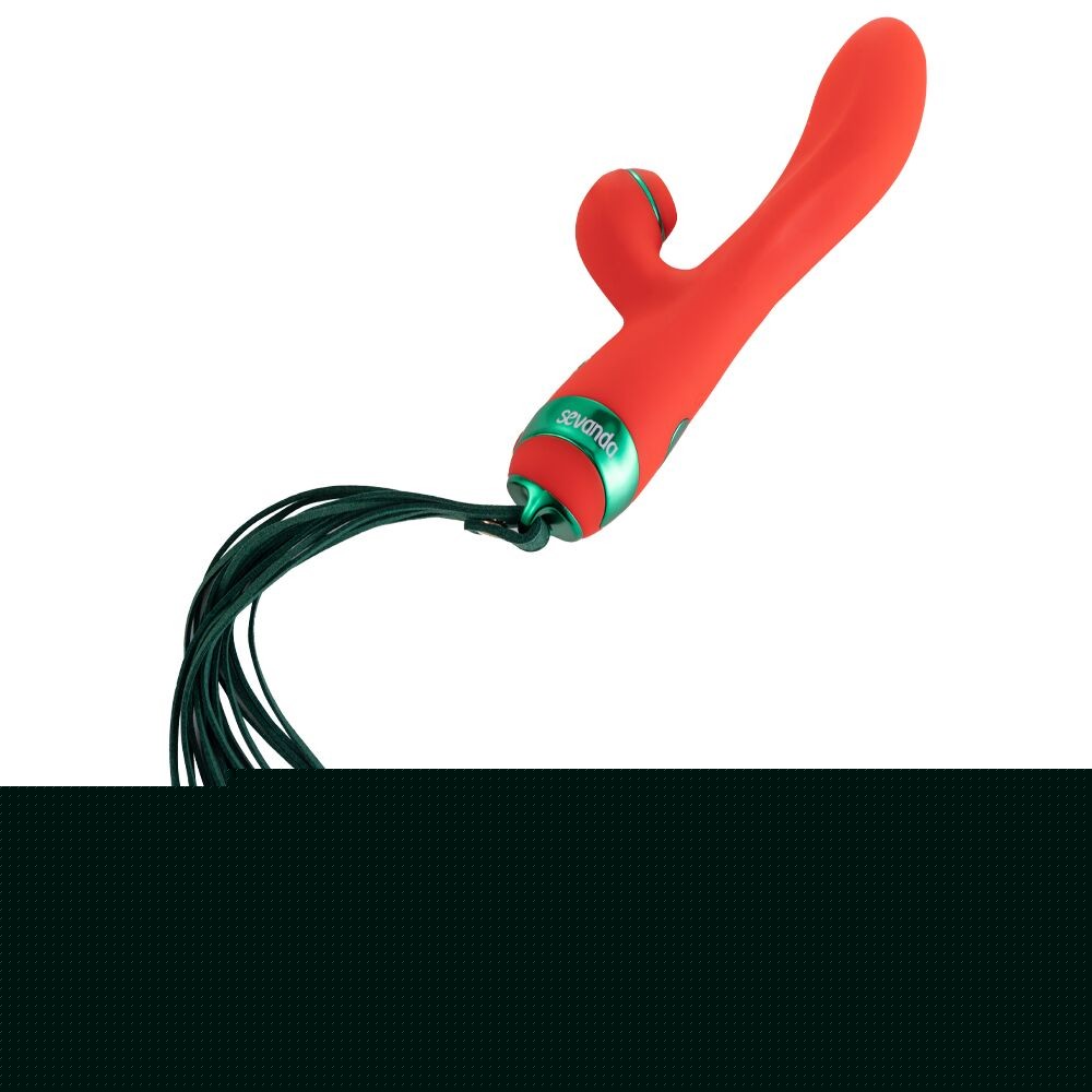 Вібратор-кролик з пульсацією та флогером LOCKINK SEVANDA Whip Vibrating Massage Wand, червоно-зелений - зображення 1