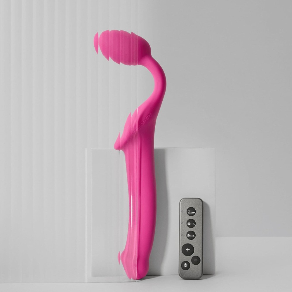 Безремінний страпон з вібрацією Strap-On-Me Vibrating Fuchsia XL, діам. 4,7см, пульт ДК, регульований - зображення 1