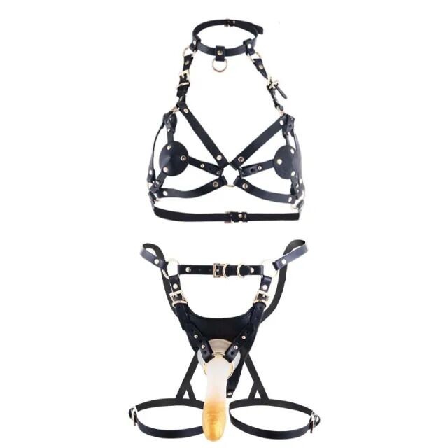 Сбруя зі страпоном LOCKINK SEVANDA Queen Sheba Set with Golden Dildo - зображення 1