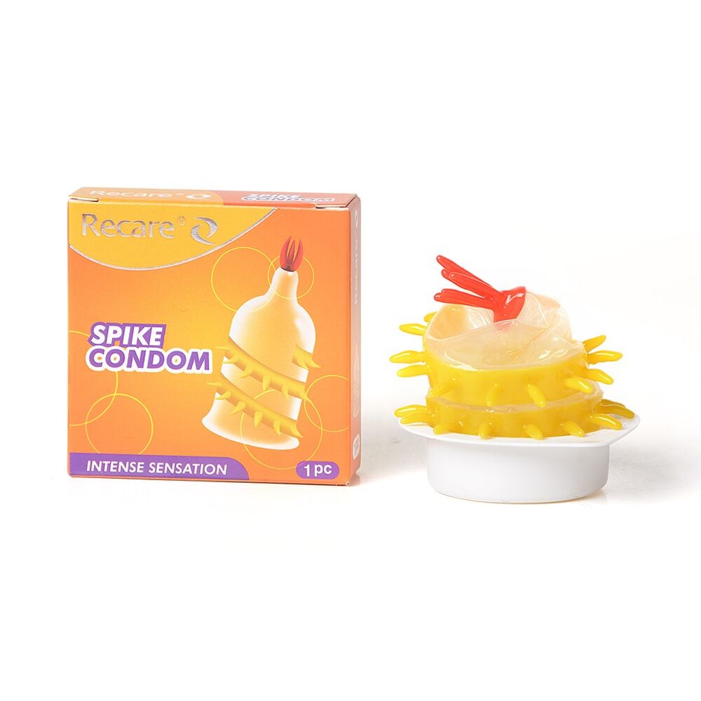 Насадка на член Recare Spike Condom Yellow (презерватив з вусиками та спіраллю шипів) - зображення 1