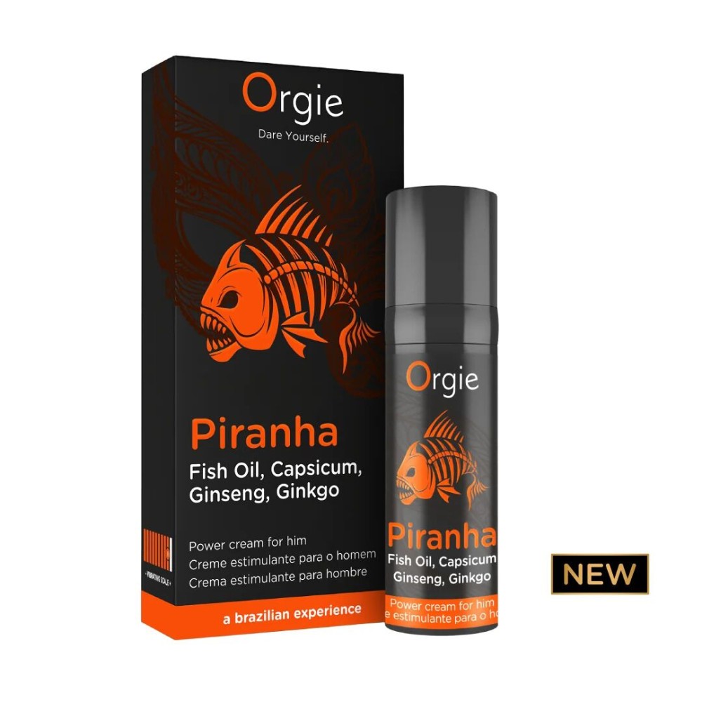 Крем для посилення ерекції Orgie Piranha 15 мл, жир піранії, женьшень, гінкго білоба та перець чилі - зображення 1