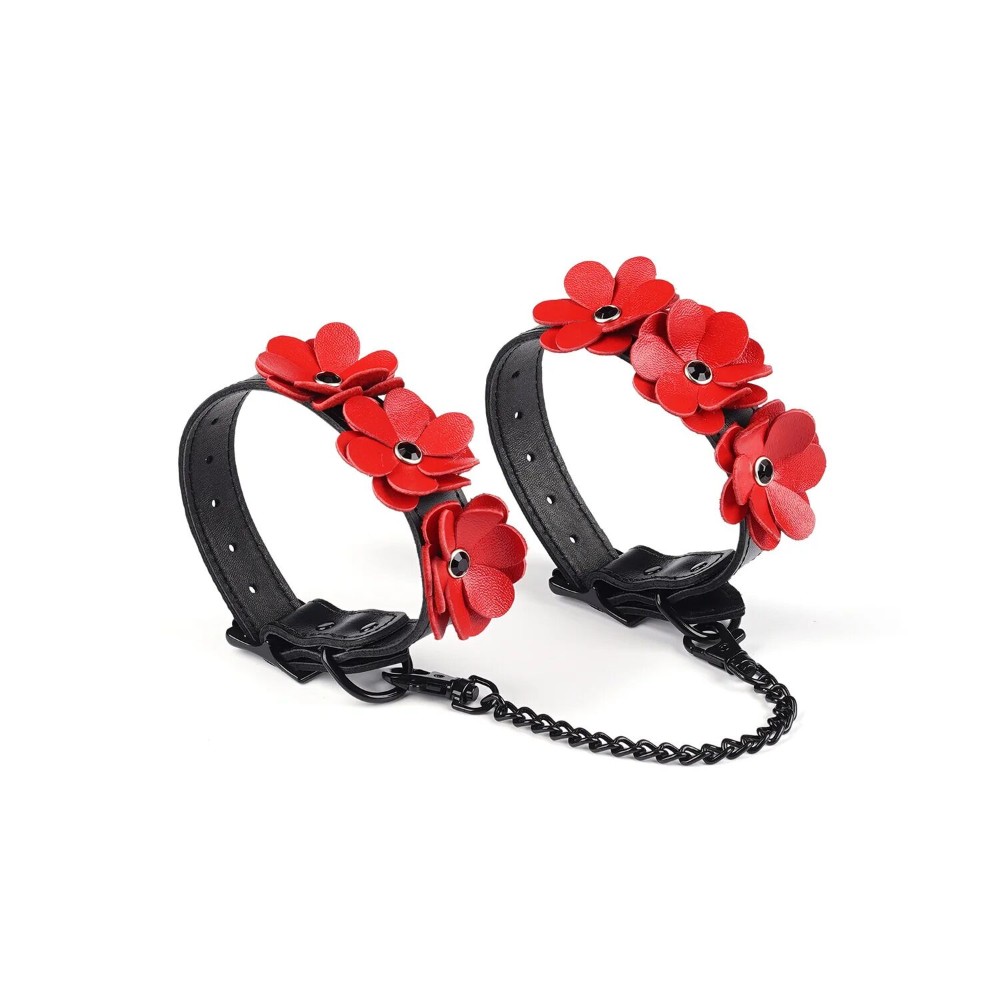 Поножі Liebe Seele Flower Rhythm - Black and Red Leather Flowers Hand Cuffs - зображення 1