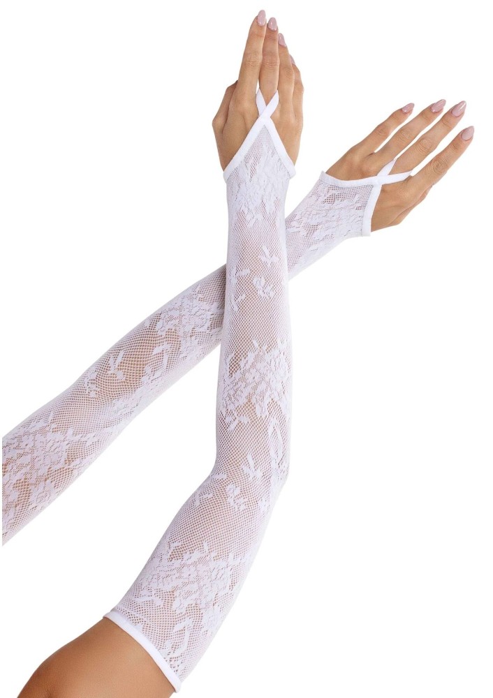 Мітенки Leg Avenue Floral Net Extra Long Gauntlet Arm Warmers White One Size - зображення 1