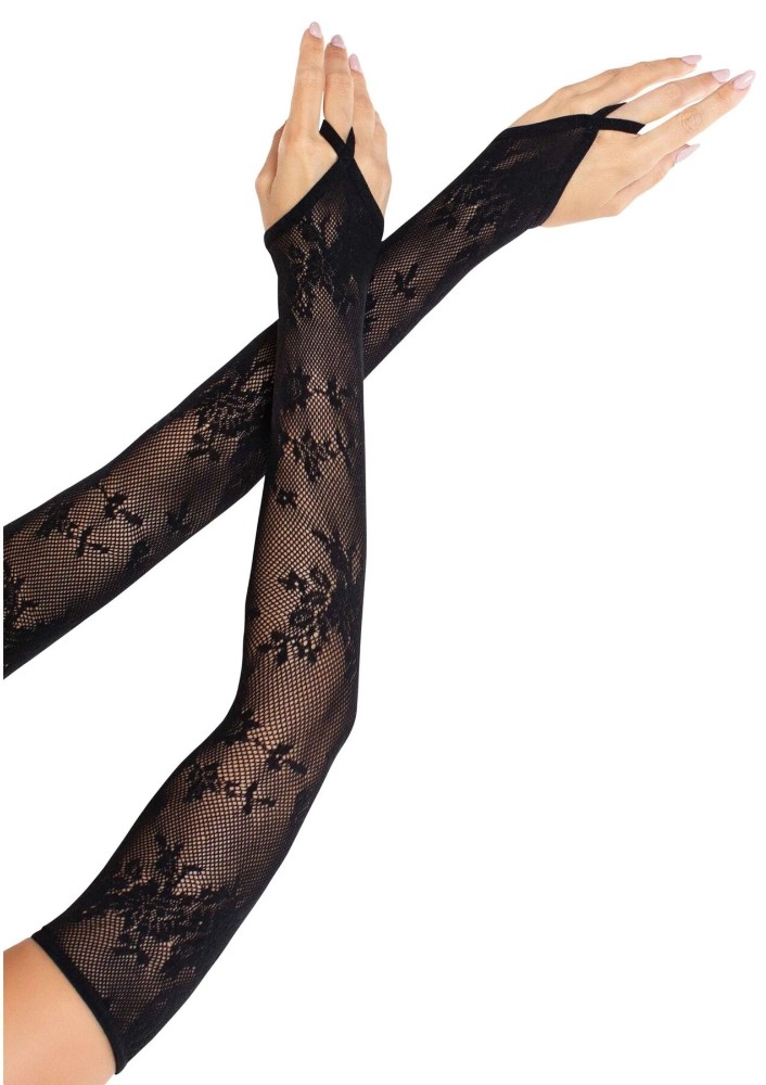 Мітенки Leg Avenue Floral Net Extra Long Gauntlet Arm Warmers Black One Size - зображення 1
