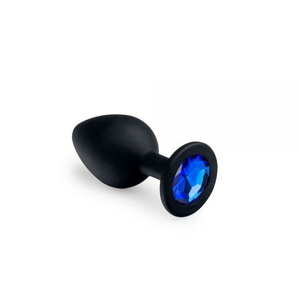 Анальная пробка с синим кристаллом, Black Silicone Sapphire, M - зображення 1