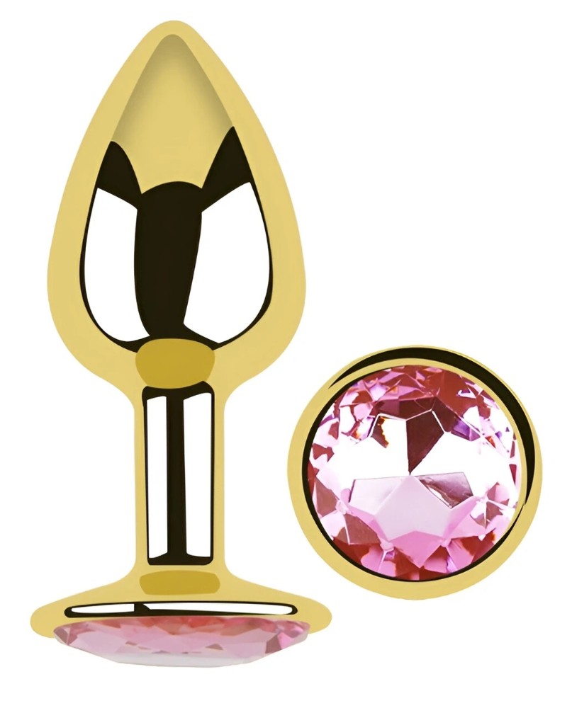 Анальная пробка EGZO Gold Round Plug Pink с розовым кристаллом, размер S - зображення 1