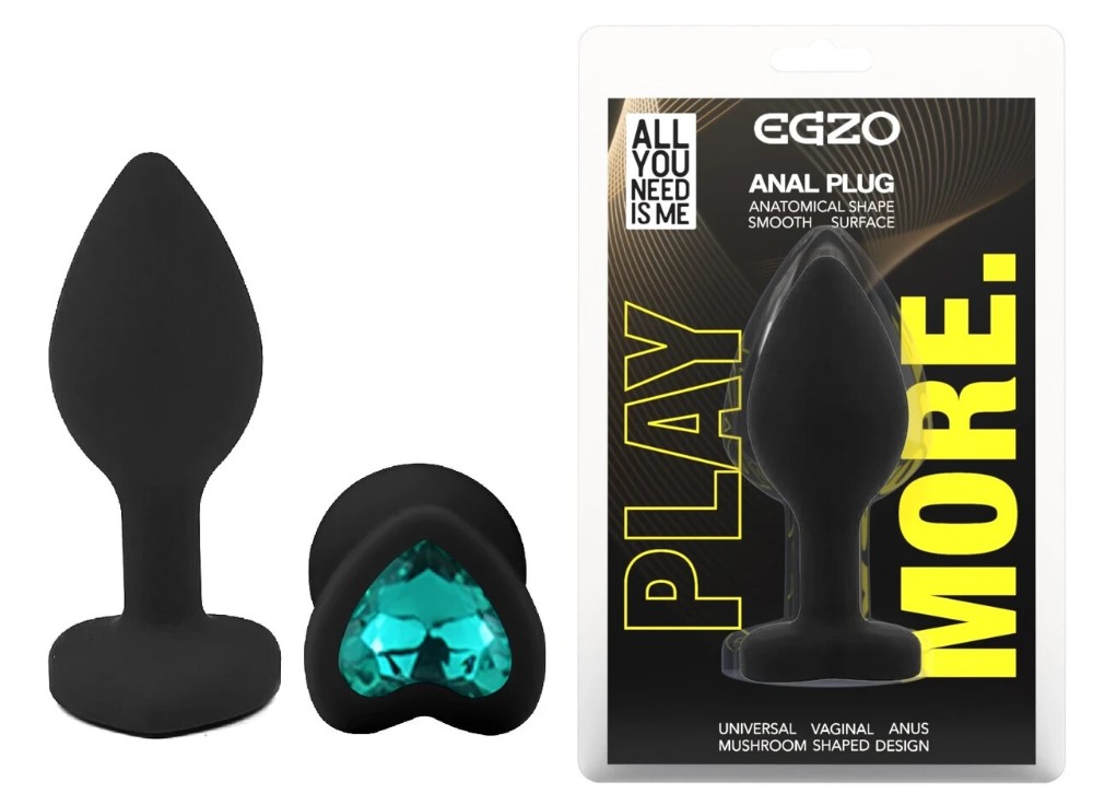 Анальная пробка EGZO Silicone Black Heart Plug Marine S, чёрная из медицинского силикона - зображення 1